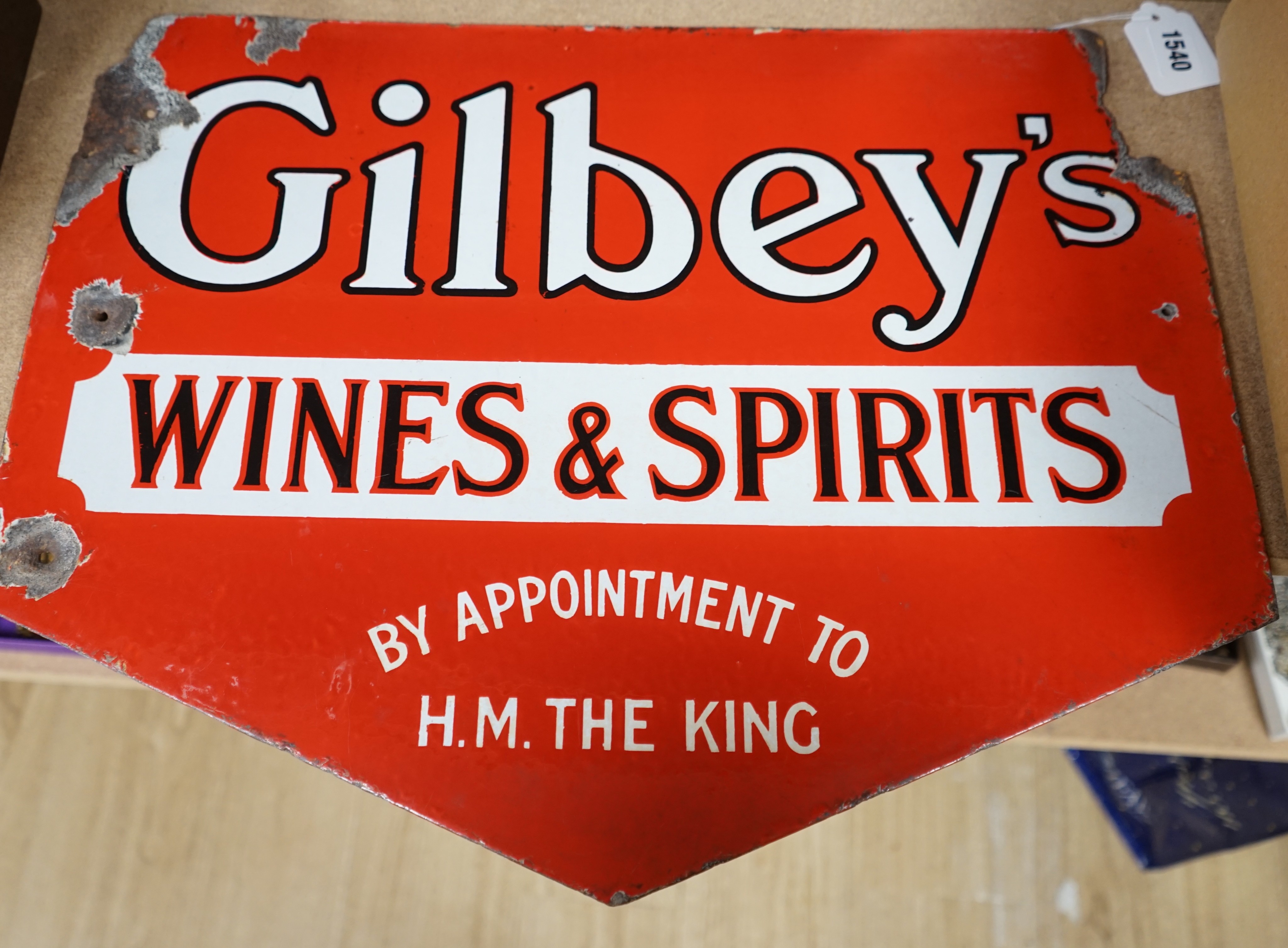 A Gibley's wines and spirits enamel sign, 53 cms wide x 42 high